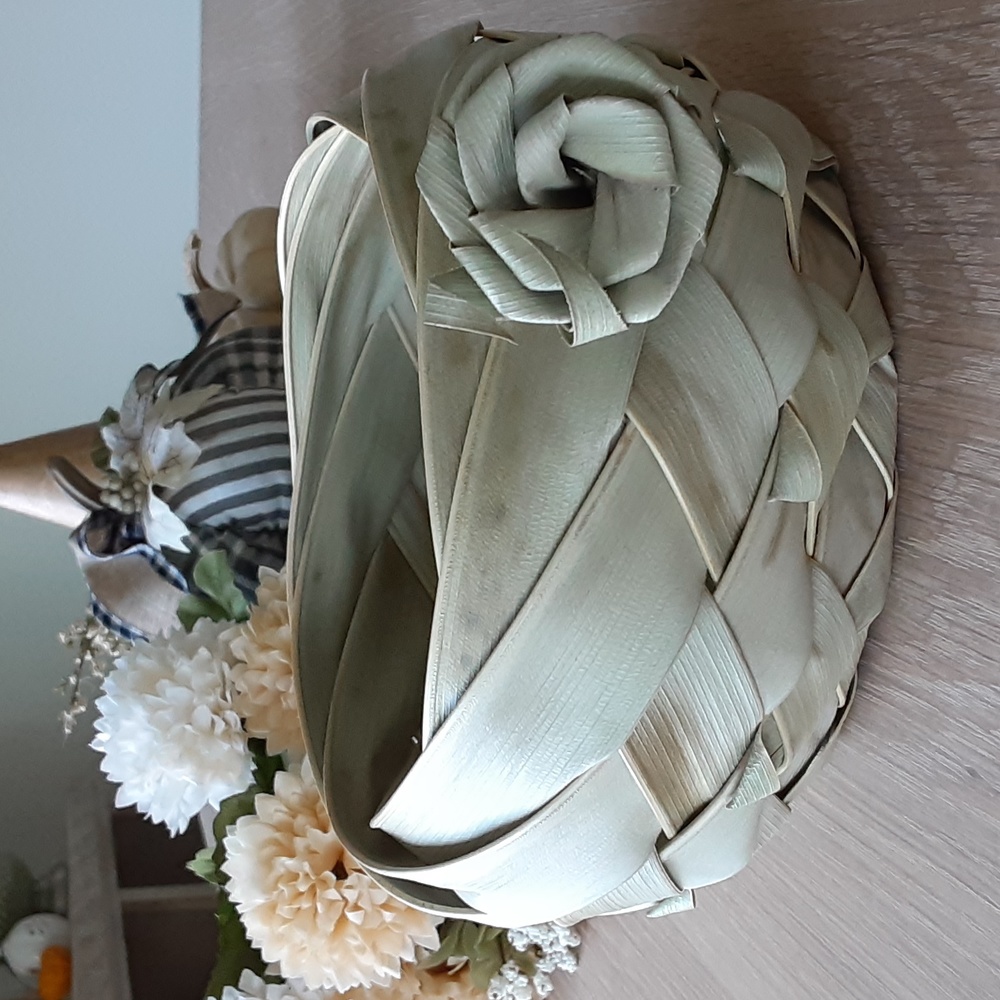 Woven Palm Frond Basket Handmade Storage Natural Decor